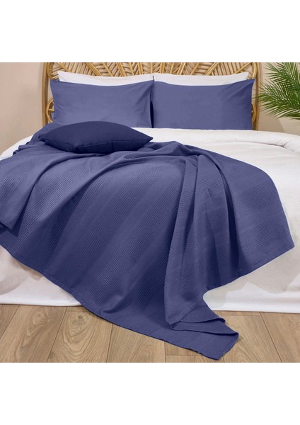 Waffle Çift Kişilik Pike - Mavi - 200X220 cm