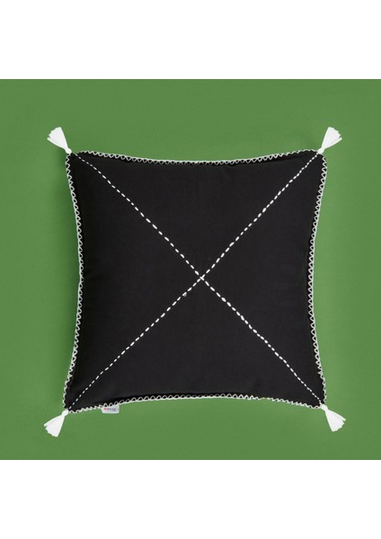 Soft Ethnic Püskül Detaylı Kırlent - Siyah - 40X40 cm