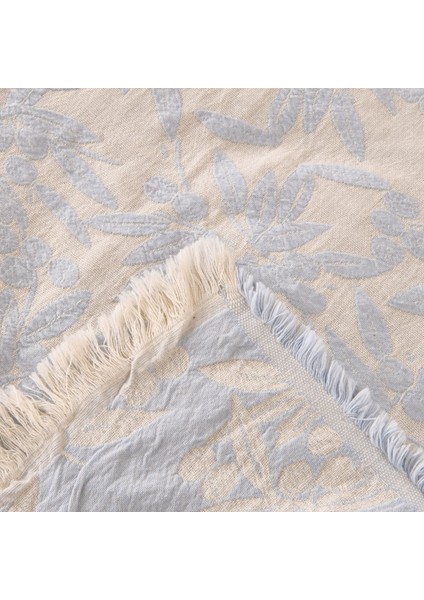 Çiçek Desenli Çift Kişilik Yatak Örtüsü - Mavi - 225X250 cm