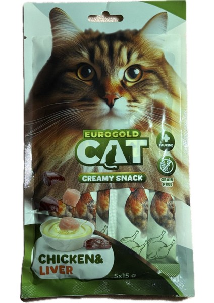 Cat Creamy Snack Chıcken&lıver Tavuklu ve Karaciğerli Kedi Ödül Maması 5X15GR
