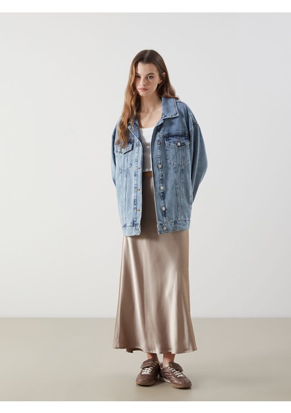 Yeni Sezon Gomlek Yaka Oversize Kadin Jean Ceket - S56166Z8 fırsatları