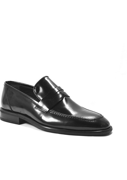 786 Hakiki Deri Rugan Siyah Mokasen Klasik Erkek Ayakkabı