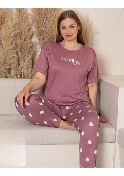 Charme Kadın Büyük Beden Bisiklet Yaka Milan Likralı Kısa Kol Pijama Takımı K601/242 - 1 Adet
