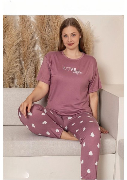 Charme Kadın Büyük Beden Bisiklet Yaka Milan Likralı Kısa Kol Pijama Takımı K601/242 - 1 Adet fiyatları