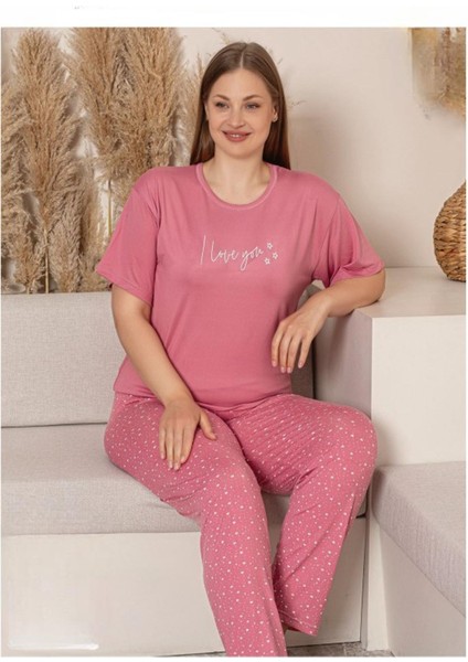 Charme Kadın Büyük Beden Bisiklet Yaka Milan Likralı Kısa Kol Pijama Takımı K601/246 - 1 Adet fiyatları
