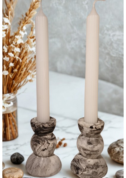 Mermer Desenli Pinterest Model 2' Li Şamdan ve Mum