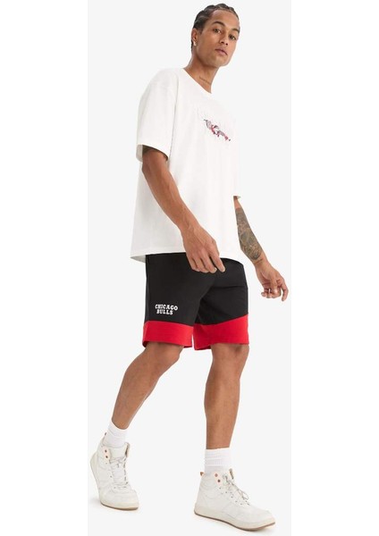Yeni Sezon Defactofit Nba Chicago Bulls Standart Fit Düz Paça Şort