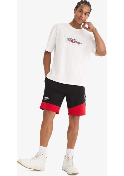 Yeni Sezon Defactofit Nba Chicago Bulls Standart Fit Düz Paça Şort