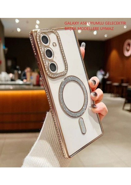 Samsung Galaxy A56 Şeffaf Kılıf Taşlı Lens Koruma Magsafe Uyumlu Darbeye Dayanıklı, Şık ve Parlak Tasarım – Kristal Şeffaf Kapak
