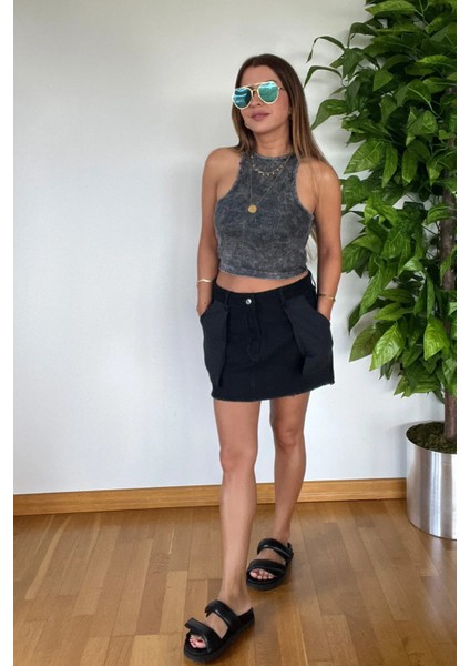 Yeni Sezon Premium Şık Ters Detay Cepli Denim Mini Jean Etek Kaliteli Kombin Kadın Yazlık fiyatları