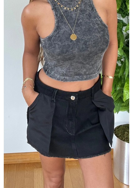 Yeni Sezon Premium Şık Ters Detay Cepli Denim Mini Jean Etek Kaliteli Kombin Kadın Yazlık indirimleri