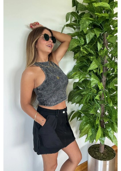 Yeni Sezon Premium Şık Ters Detay Cepli Denim Mini Jean Etek Kaliteli Kombin Kadın Yazlık