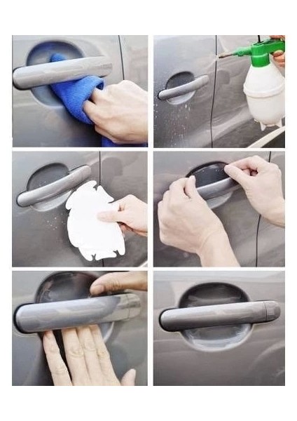 8 Adet Araba Kapı Kolu Koruyucu Çizilme Önleyici Şeffaf Sticker Film Koruma Seti