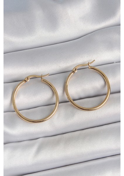316 Çelik Gold Renk 27 mm Halka Model Kadın Küpe