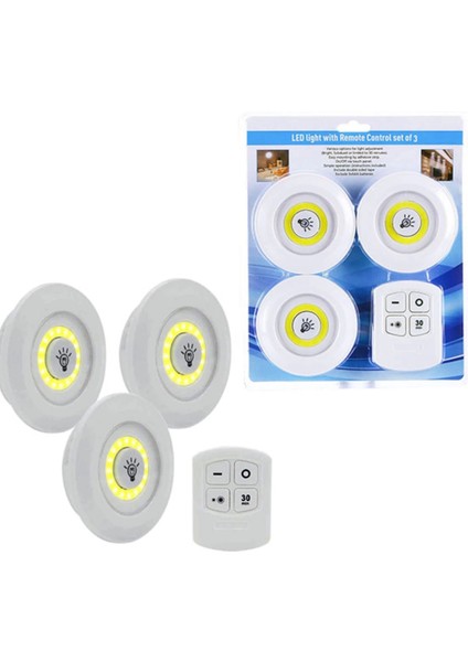 3lü Uzaktan Kumandalı Yapışkanlı Kablosuz LED Spot Lambalar