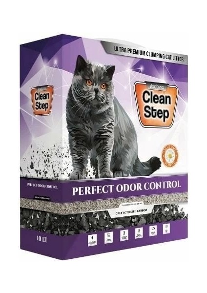 Clean Step Perfect Odor Aktif Karbonlu Papatya Kokulu Ince Taneli Topaklanan Bentonit Kedi Kumu 10 Lt