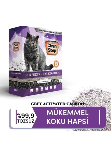 Clean Step Perfect Odor Aktif Karbonlu Papatya Kokulu Ince Taneli Topaklanan Bentonit Kedi Kumu 10 Lt