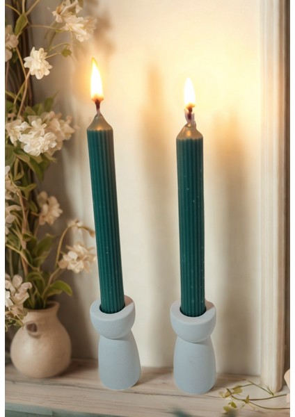 Petrol Yeşili Şamdan Mum ve Pinterest Model Şamdanlık 2' Li Set