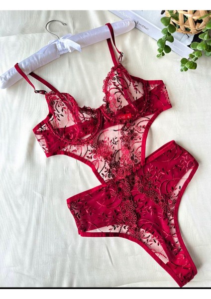 Bordo Dantel Bodysuit
