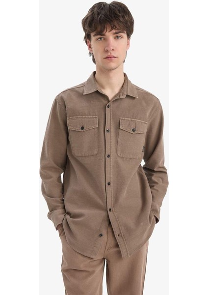 Yeni Sezon %100 Pamuk Regular Fit Polo Yaka Basic Düz Uzun Kollu Gömlek