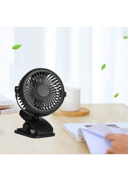 Mini Taşınabilir ve Şarj Edilebilir Dahili Pilli Klipsli Masa Vantilatör Fanı, 3 Kademeli Fan Ayarı