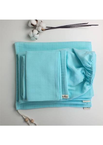 Bebek Nevresim Takımı - Oeko Tex Sertifikalı Müslin Kumaş - Çok Amaçlı Keseli Organik Pamuk - Lastikli/lastiksiz Mint - Pudra - Beyaz fiyatları