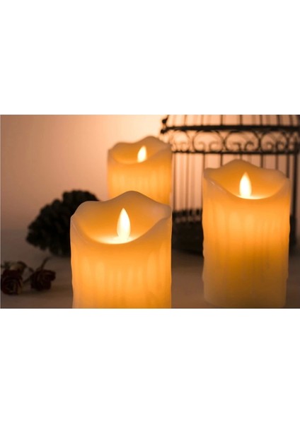 Alevli LED Mum Hareketli Alev Görünümlü Dekoratif Mum - 3lü Set (Orta Boy)