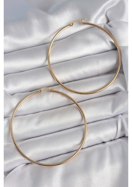 316 Çelik Gold Renk 63 mm Halka Model Kadın Küpe