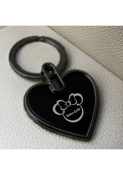 Kişiye Özel Isimli Kalp Çelik Anahtarlık Kutulu Mickey Mouse Baskılı