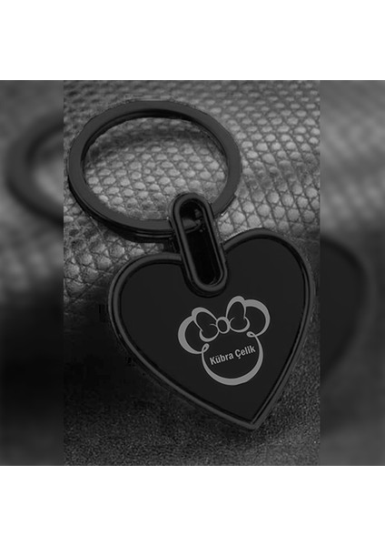 Kişiye Özel Isimli Kalp Çelik Anahtarlık Kutulu Mickey Mouse Baskılı