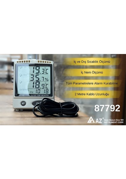 Az 87792 Alarmlı Iç ve Dış Sıcaklık Göstergesi | Iç Nem Ölçerli