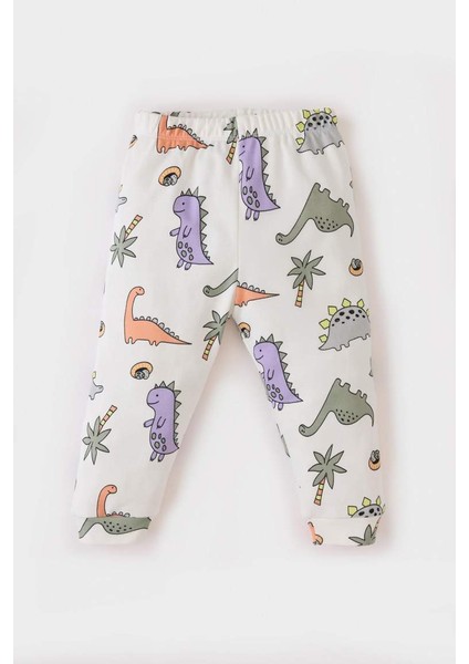 Yeni Sezon Erkek Bebek Pijama Takımı Dinazor Baskılı Uzun Kollu Üst Beli Lastikli Uzun Alt