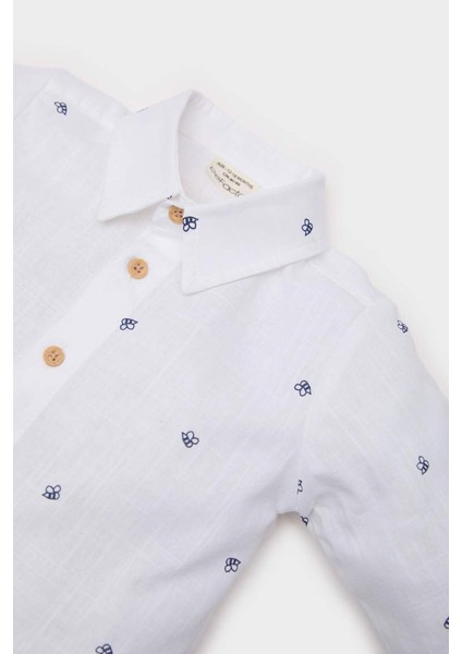 Yeni Sezon Erkek Bebek Desenli Flamlı Poplin Uzun Kollu Gömlek