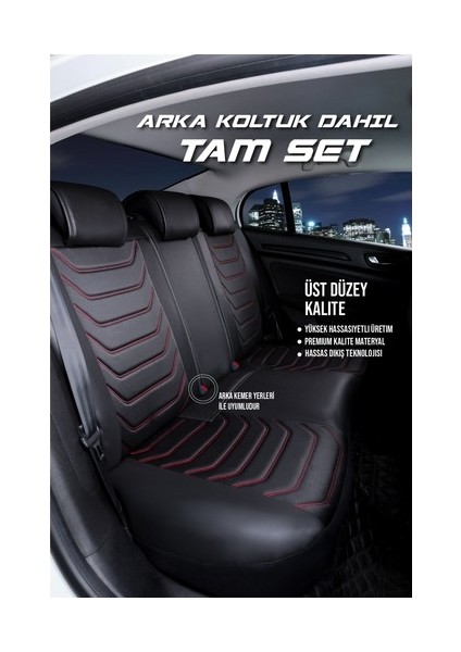 Renault Latitude Uyumlu Lüx Deri Oto Koltuk Kılıfı Ön Arka Takım Sports Model Siyah Kırmızı modelleri