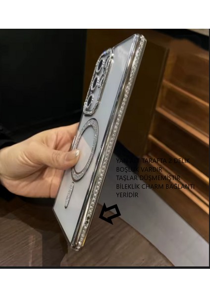 Samsung Galaxy A36 - 5g Şeffaf Kılıf Taşlı Lens Koruma Magsafe Uyumlu Şık ve Parlak Tasarım – Kristal Şeffaf Kapak