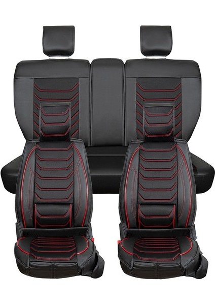 Kia Soul Uyumlu Lüx Deri Oto Koltuk Kılıfı Ön Arka Takım Kemer Serisi Siyah Kırmızı