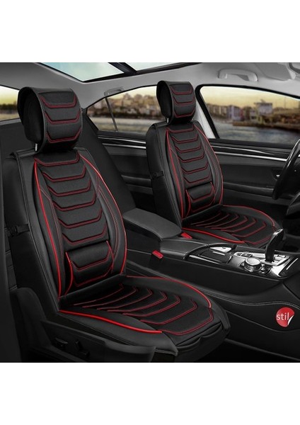 Kia Soul Uyumlu Lüx Deri Oto Koltuk Kılıfı Ön Arka Takım Kemer Serisi Siyah Kırmızı modelleri