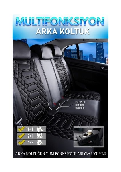 Audi Q2 Uyumlu Lüks Deri Oto Koltuk Kılıfı Ön Arka Set Siyah Marjinal Model Mk