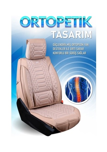 Renault Latitude Uyumlu Lüks Deri Oto Koltuk Kılıfı Ön Arka Set Bej Marjinal Model Mk fırsatları