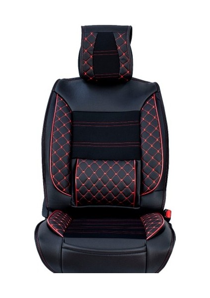 Seat Leon Uyumlu Lüx Deri Oto Koltuk Kılıfı Ön Arka Set Planet Serisi Siyah Kırmızı