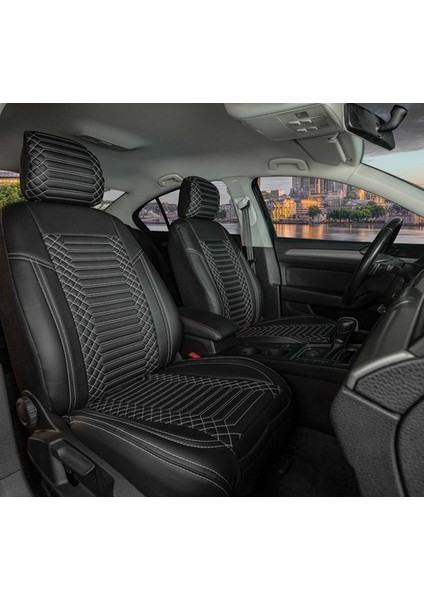 Oto Aksesuar Volvo S70 Uyumlu Deri Oto Koltuk Kılıfı Ön Arka Takım Giydirme Tip Siyah Beyaz Exclusıve Model Shn