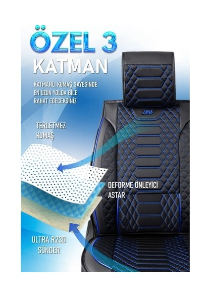 Volvo V50 Uyumlu Lüks Deri Oto Koltuk Kılıfı Ön Arka Set Siyah Mavi Marjinal Model Mk fiyatları
