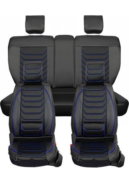 Hyundai Matrix Uyumlu Lüx Deri Oto Koltuk Kılıfı Ön Arka Takım Kemer Serisi Siyah Mavi