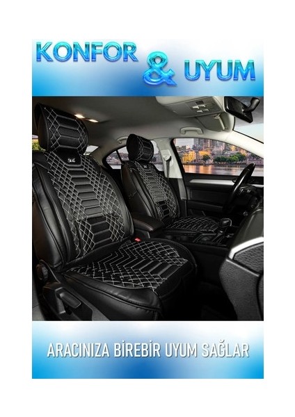 Bmw 5 Serisi 520 Uyumlu Lüks Deri Oto Koltuk Kılıfı Ön Arka Set Siyah Beyaz Marjinal Model Mk