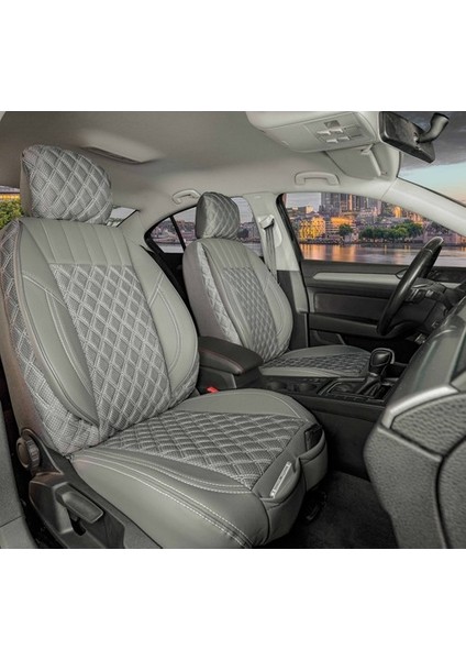 Renault Latitude Uyumlu Yarı Deri Oto Koltuk Kılıfı Ön Arka Takım Füme Mk