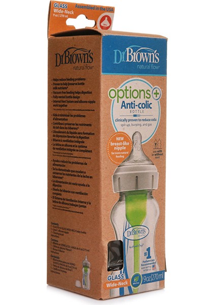 DB91740 Dr Browns Options+ Geniş Ağız Antikolik Cam Biberon 270 ml 0+ Ay fiyatları