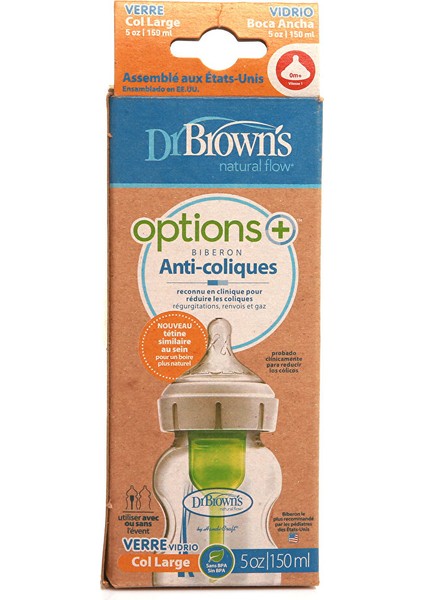 DB51730 Dr Browns Options+ Geniş Ağız Antikolik Cam Biberon 150 ml 0+ Ay modelleri