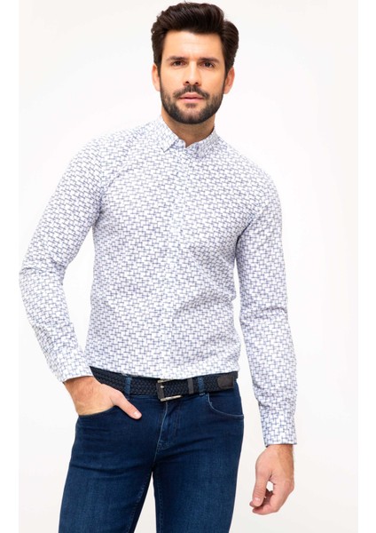 Erkek İndigo Slim Fit Uzun Kollu Gömlek 50202507-VR028