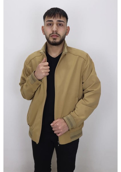 Fistan Store Erkek Hakim Yaka Spor Kesim Rahat Kalıp Fermuar Kapamalı Yazlık Keten Mont
