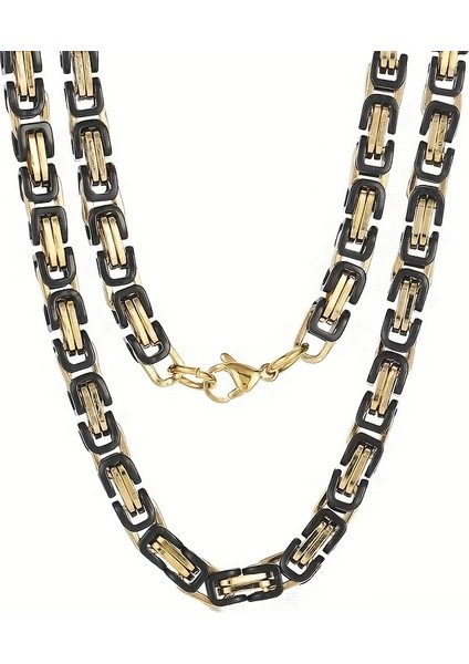 Çelik Kolye Kral Zincir Model 0.5 mm Kalınlık 55 cm Uzunluk Bizans Bağlantı Altın Sarısı Gold Siyah Black